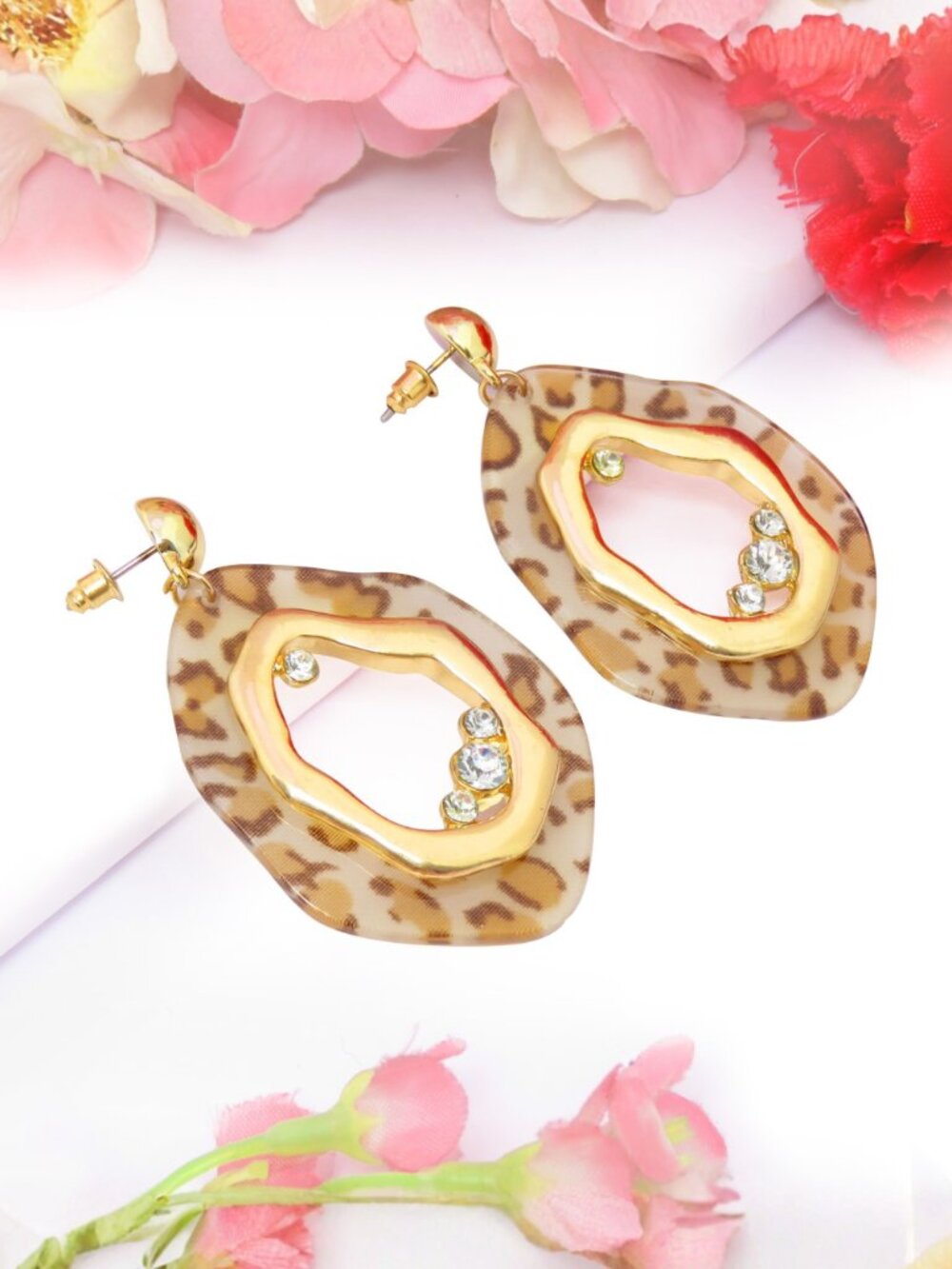 Leopard Print Earrings for Women Gold Plated Dangle Earrings with Crystal Stones